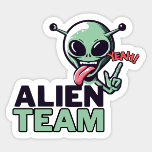 Alien team. Funny alien. Design for ufologists. Sticker